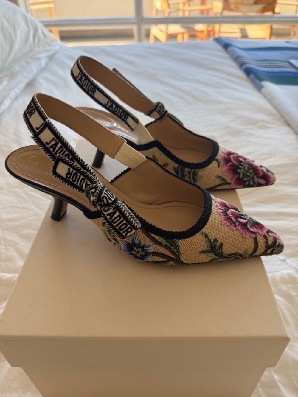 Dior Embroidered Floral Slingback Pumps in Beige, Pink and Green - Picture 4 of 11